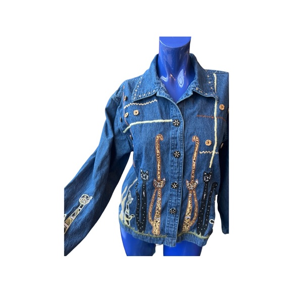 SOLD at market Vintage embroidered cat denim shirt - Picture 12 of 14
